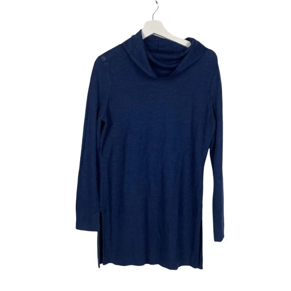 Adrienne Vittadini Blue Cowl Neck Ribbed tunic Top size Medium